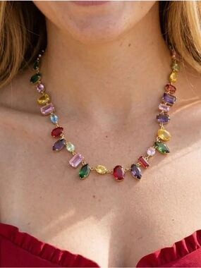 18k Gold Plated Candy Multicolour CZ Necklace. New.